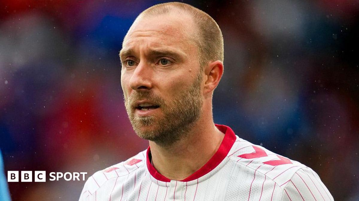 Professional soccer player Christian Eriksen competing on field wearing heart monitoring device