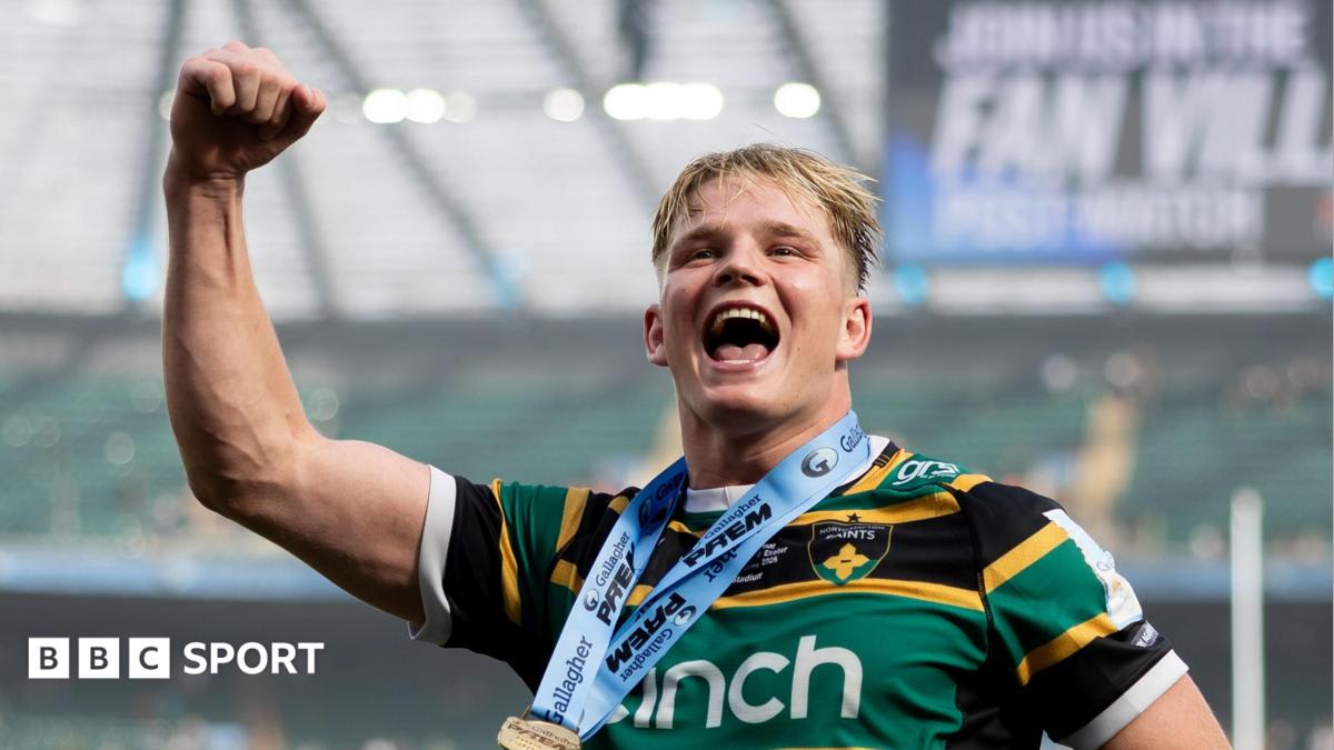 Northampton Saints rugby players celebrating their 2026 championship victory at Twickenham Stadium