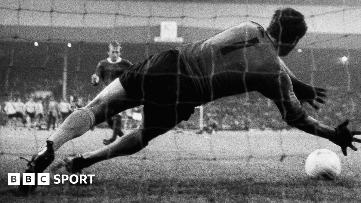 Historic black and white photo of first penalty shootout at Hull City's Boothferry Park in 1970
