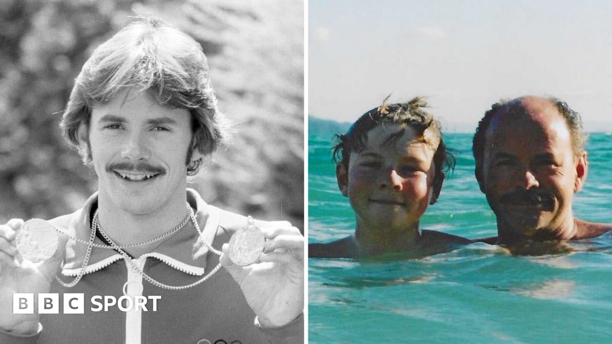 David Wilkie celebrating his 1976 Olympic gold medal victory in Montreal swimming pool