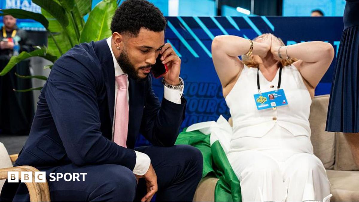 Seydou Traore celebrating with his mother Zaia after receiving his NFL draft phone call