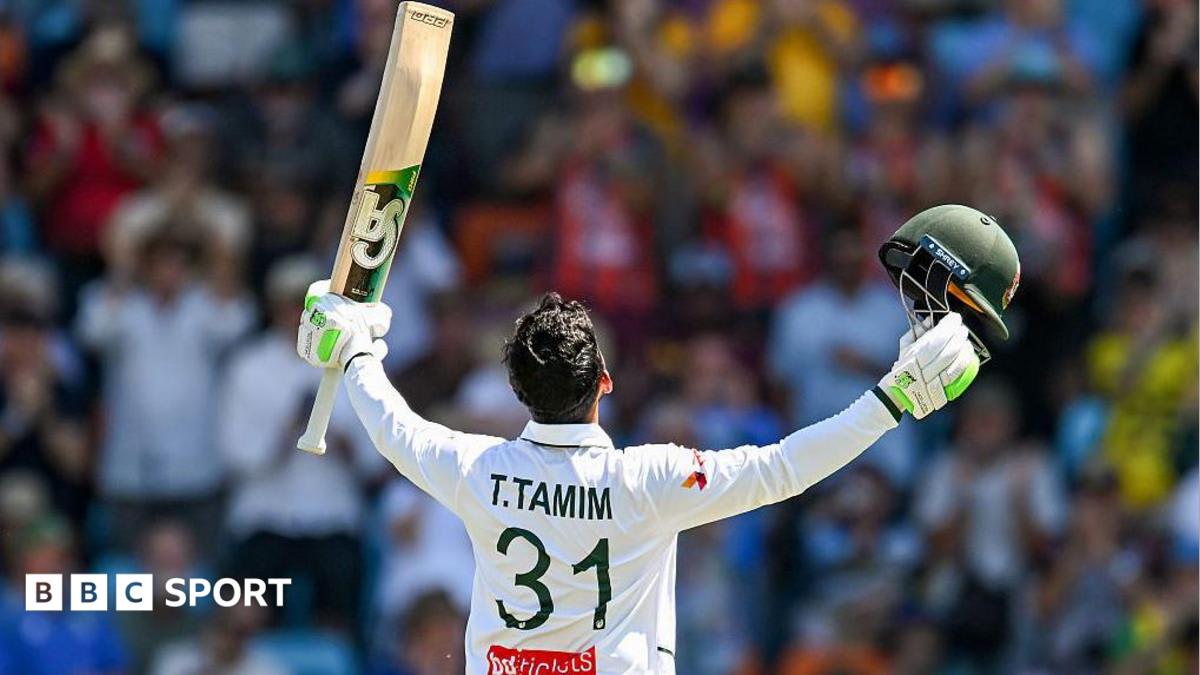 Tanzid Hasan Tamim celebrates his historic century during Bangladesh's Test match in Darwin, Australia