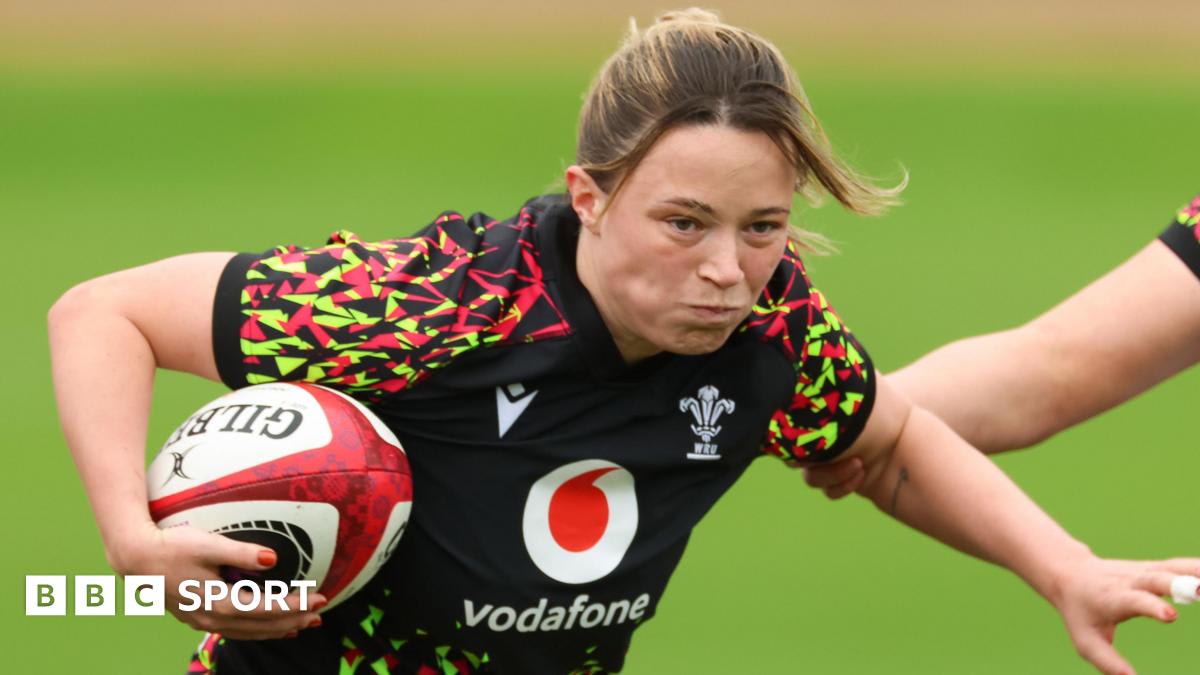 Welsh rugby player Alisha Joyce in red Wales jersey during international match action