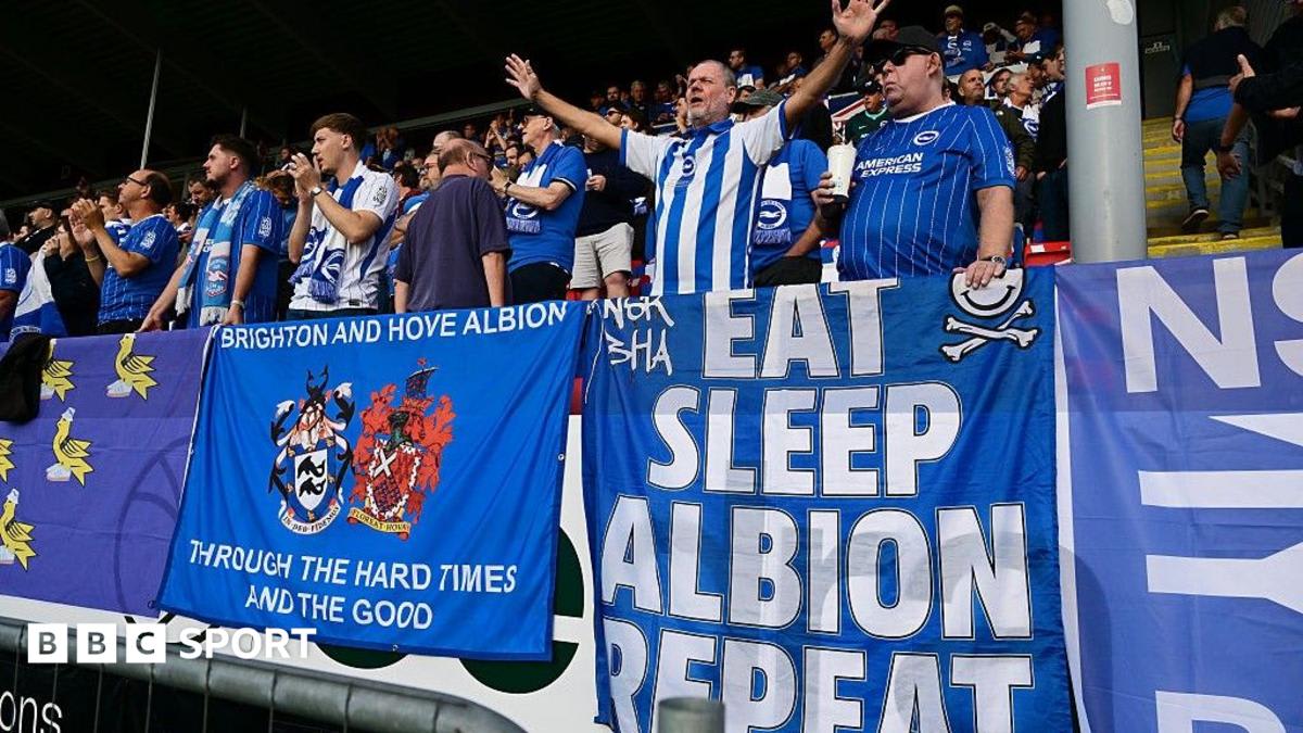 Brighton fans celebrating at the Amsterdam Arena during their Europa League match against Ajax