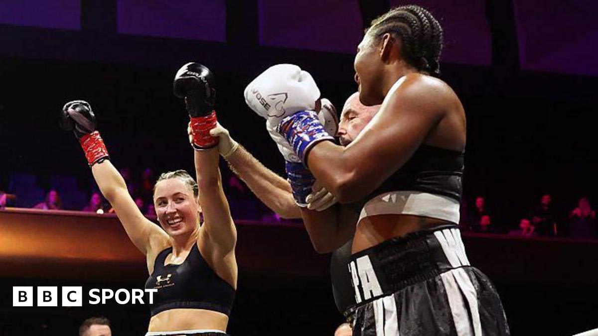 Jade Jones celebrates after winning her professional boxing debut with knockout victory