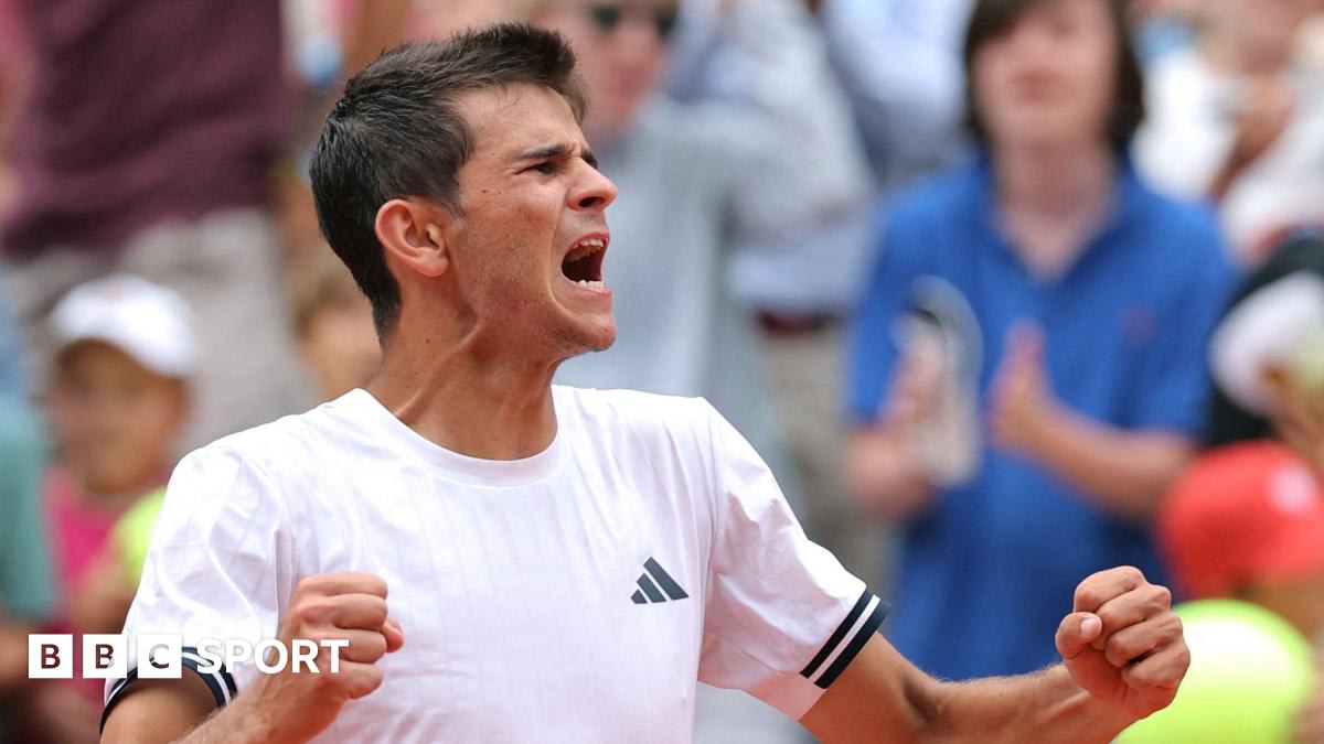 Rafael Jodar celebrates on clay court at French Open in Paris, France