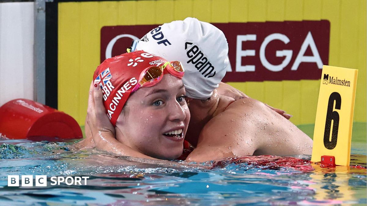 Keanna MacInnes celebrates gold medal victory at European Aquatics Championships in Paris