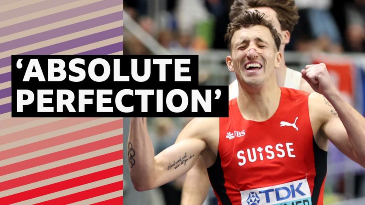 Swiss athlete Simon Ehammer competing in heptathlon event at World Indoor Athletics Championships