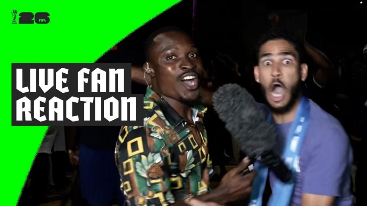 Cape Verde soccer fan celebrates wildly during live BBC News interview as country scores first World Cup goal