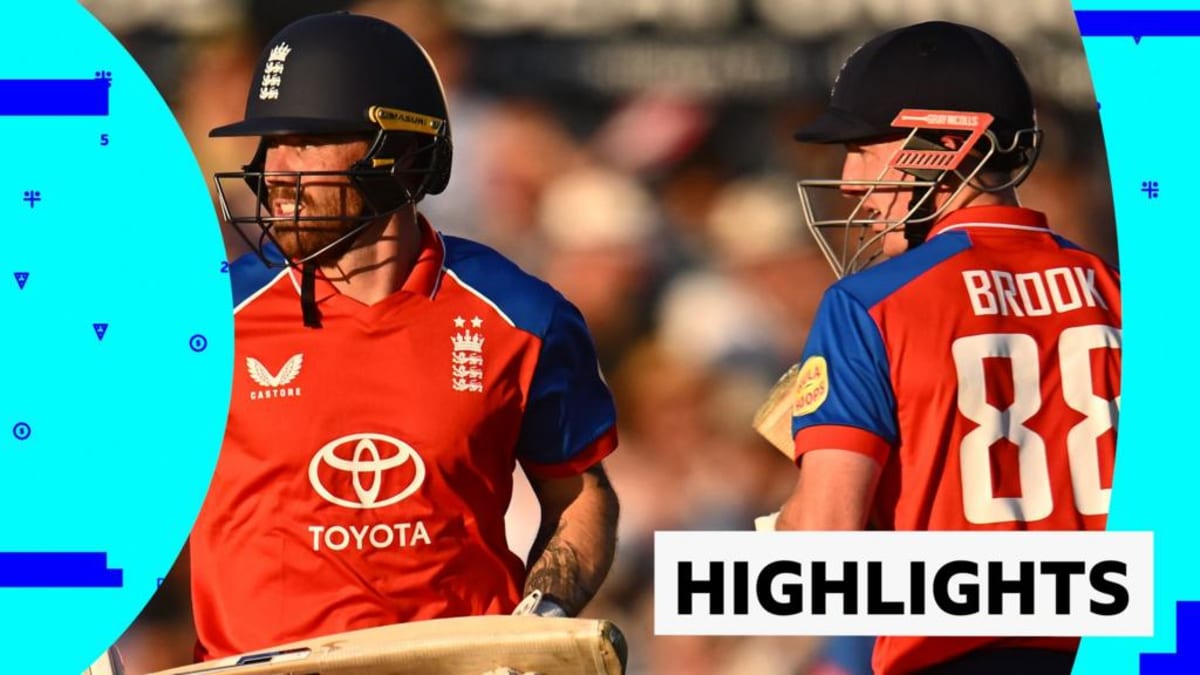 Harry Brook celebrates after scoring runs during England's historic T20 cricket victory against India