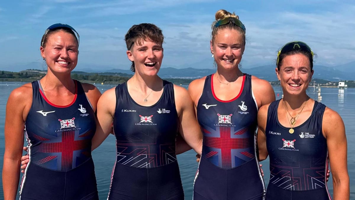 British Olympic rower Imogen Grant training on water in racing boat