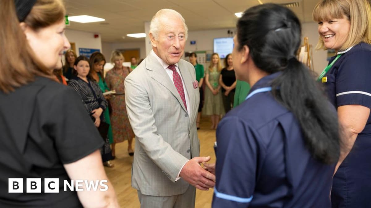 King Charles III speaking with cancer patients and staff at York Hospital's new Macmillan Centre