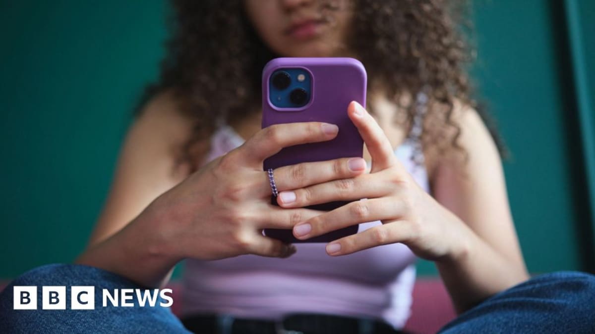 Teenager using smartphone with ChatGPT interface displaying new teen safety features and break reminders