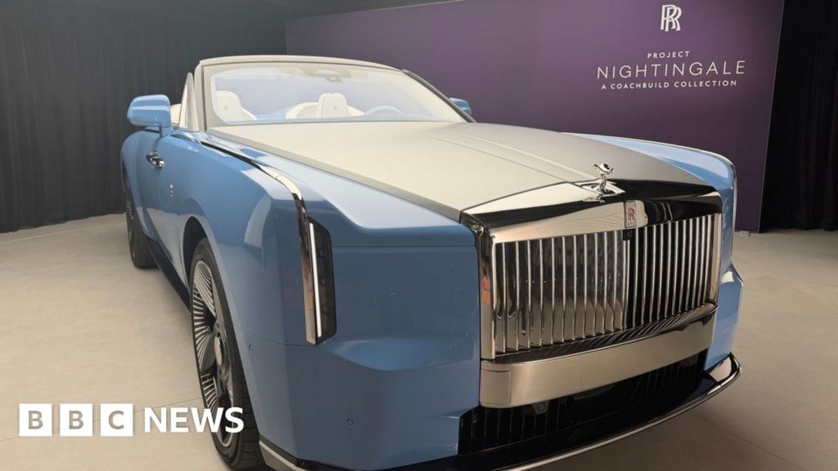 Rolls-Royce Project Nightingale electric convertible displayed at Goodwood headquarters in West Sussex