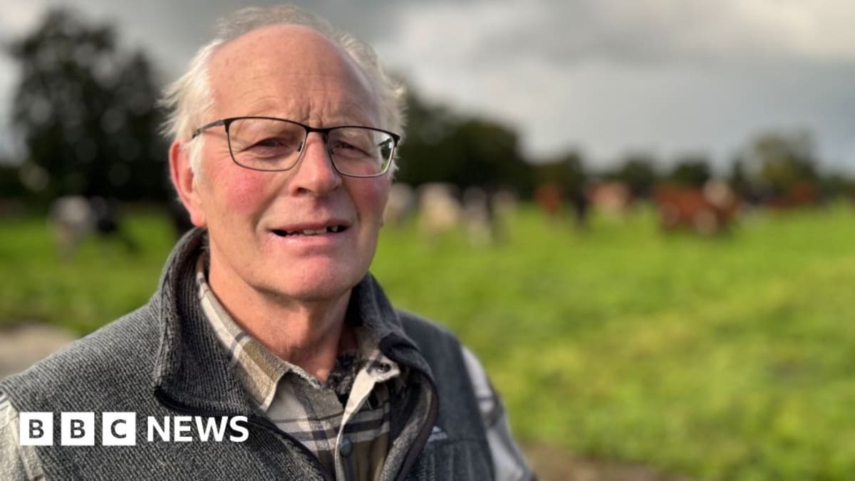 Mervyn Kelso standing in green fields with dairy cows after rebuilding his herd