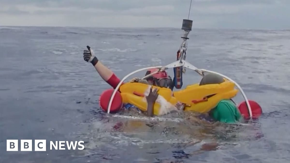 ** Air Force rescue crew performing ocean recovery operation off Florida coastline