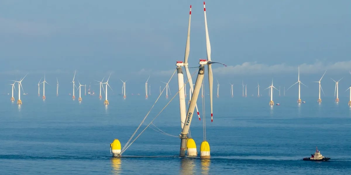Mingyang's twin-headed OceanX floating offshore wind turbine prototype in ocean waters