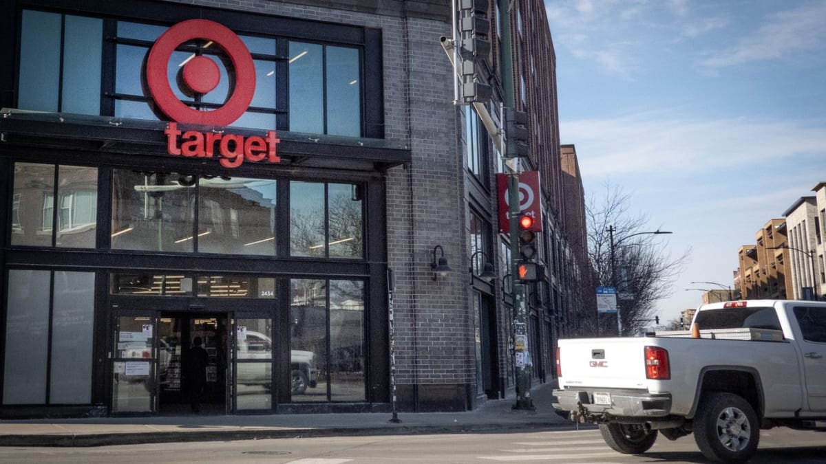Target retail store exterior sign with red bullseye logo in Chicago Illinois