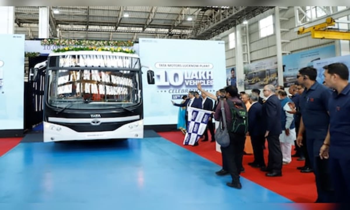 Electric bus rolling off Tata Motors assembly line in Lucknow manufacturing facility India