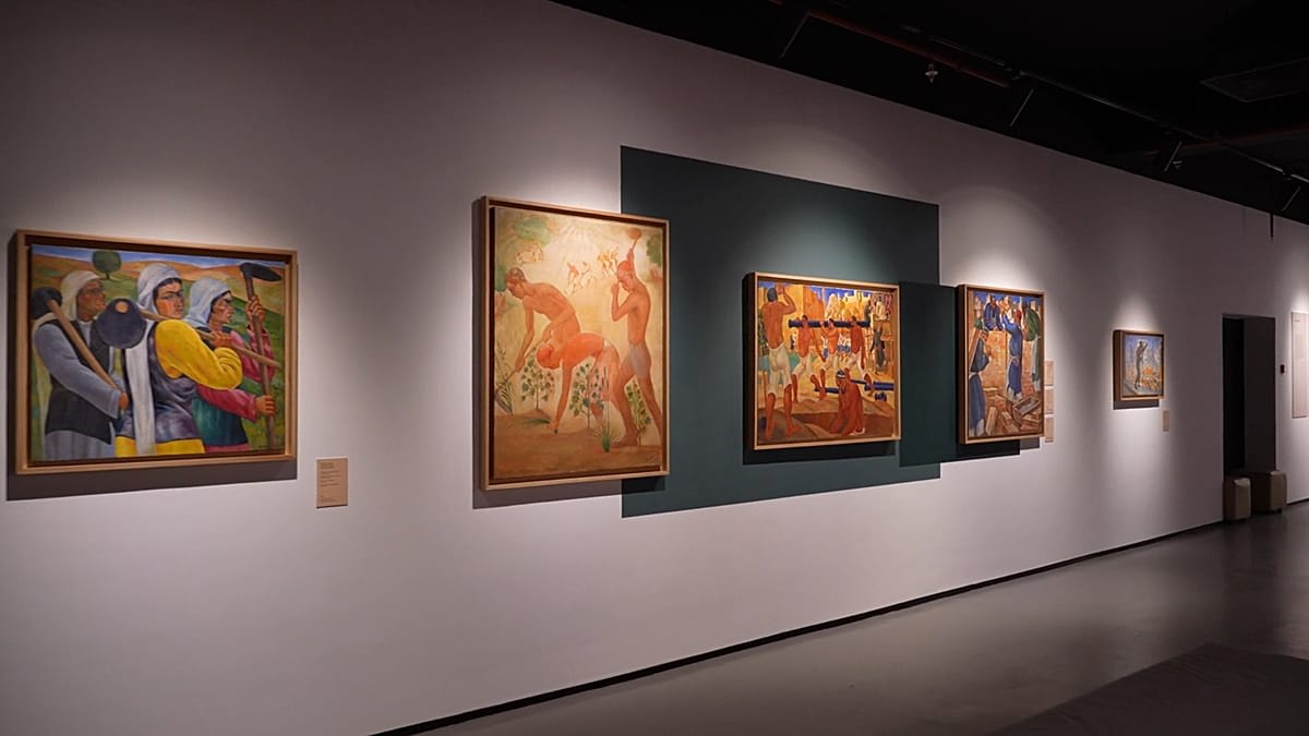 ** Ancient colorful wall paintings from seventh century Silk Road era displayed in Samarkand museum