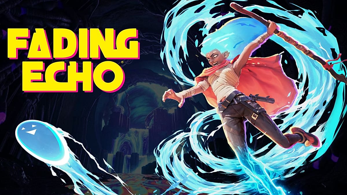 ** Screenshot from Fading Echo showing character transforming between human and aquatic forms with comic-inspired art style