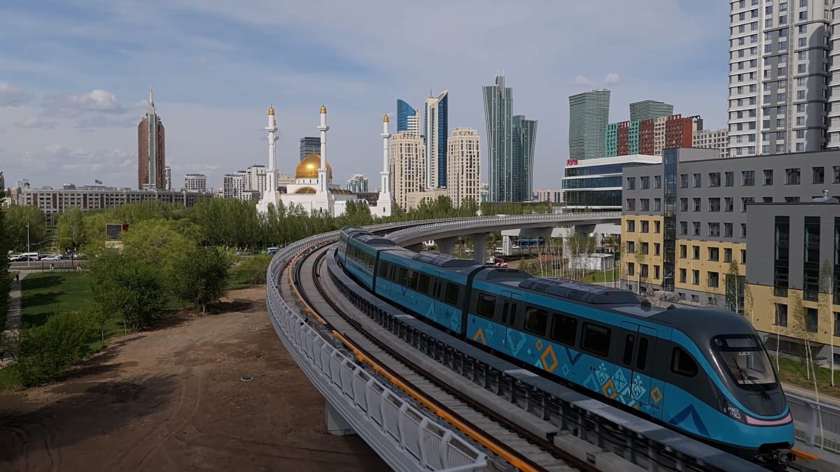 ** Modern driverless train at station platform in Astana, Kazakhstan's capital city