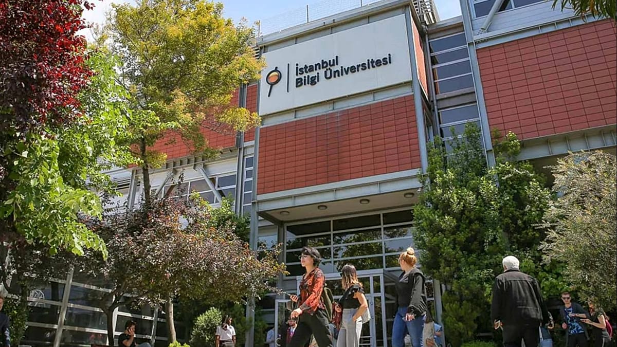 Students and faculty gathered outside Istanbul Bilgi University campus during peaceful protests