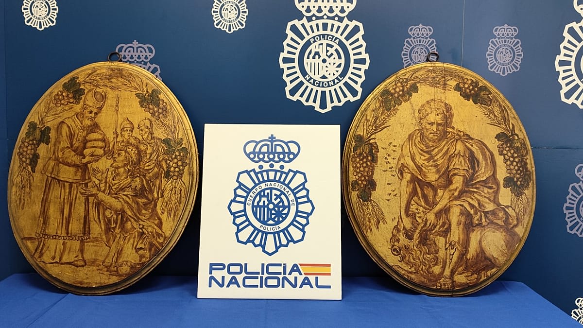 Historic church interior in Seville where two 17th-century oval paintings were returned after 95 years
