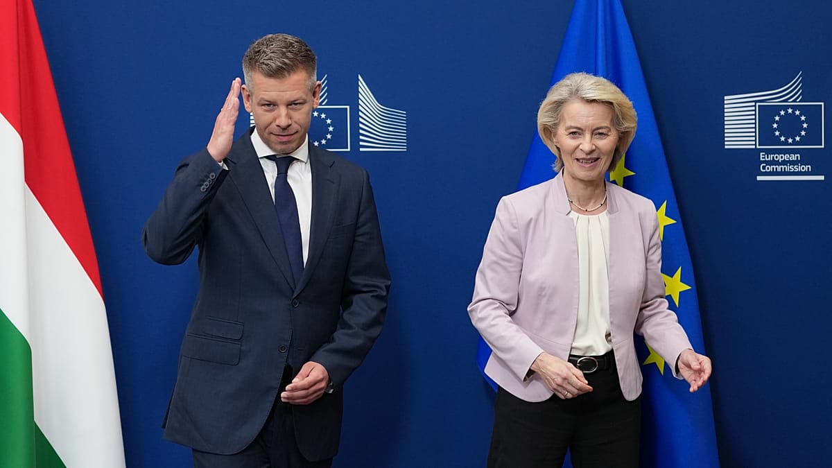 Hungarian and European Union flags side by side representing renewed partnership and cooperation