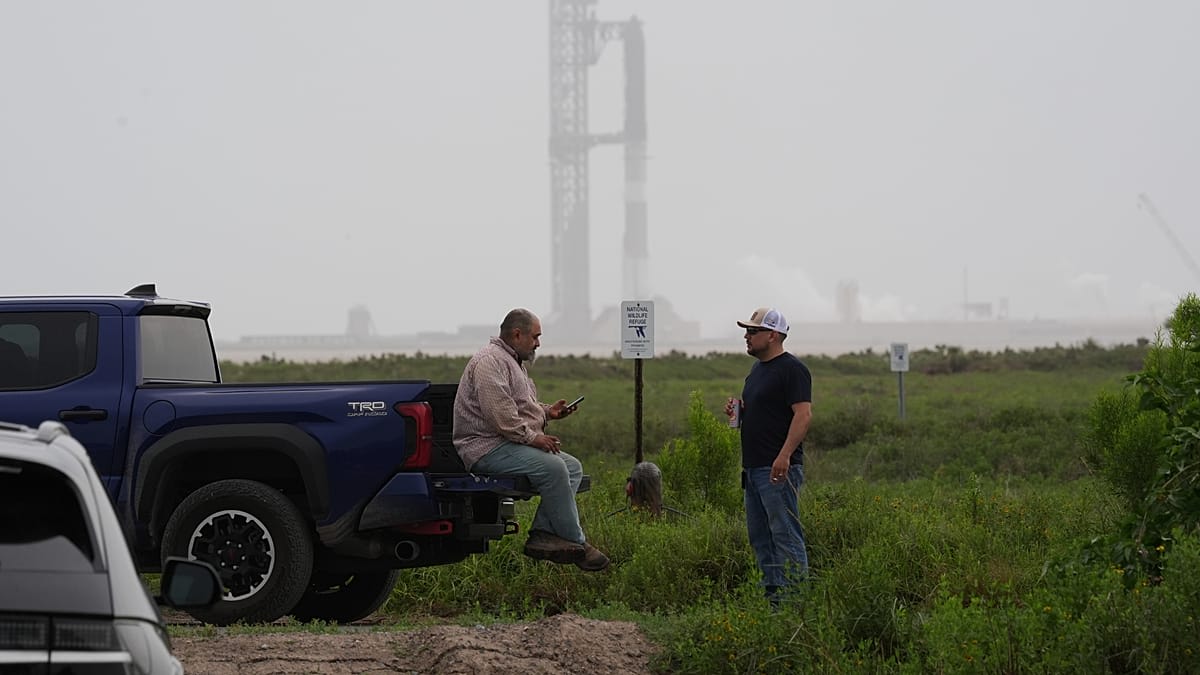 SpaceX Starship rocket at Starbase facility in Brownsville, Texas preparing for launch