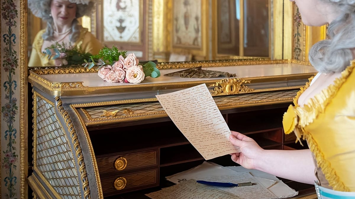Historic Château de Fontainebleau palace exterior with special mailbox for Marie Antoinette letters