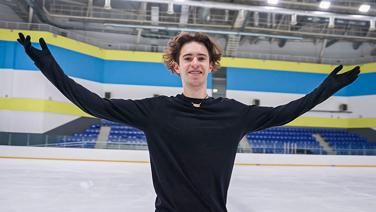 Figure skater Mikhail Shaidorov training on ice at Halyk Arena in Almaty, Kazakhstan