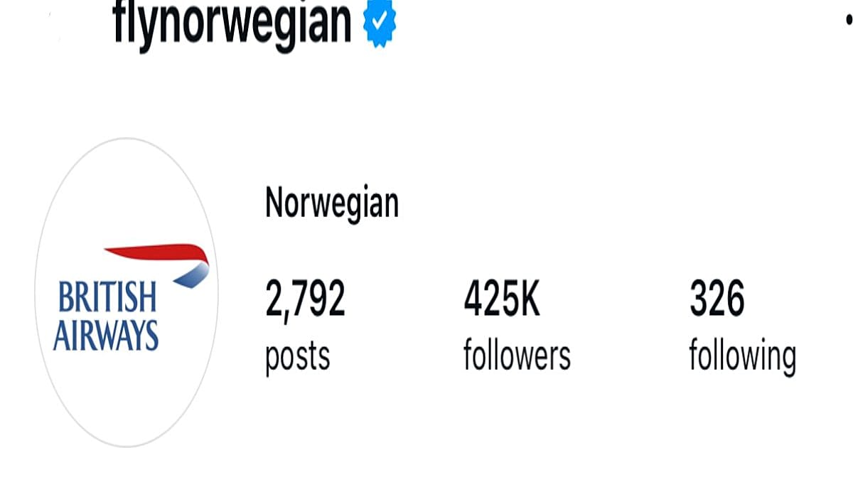 Norwegian airline social media post showing British Airways logo after losing friendly World Cup bet