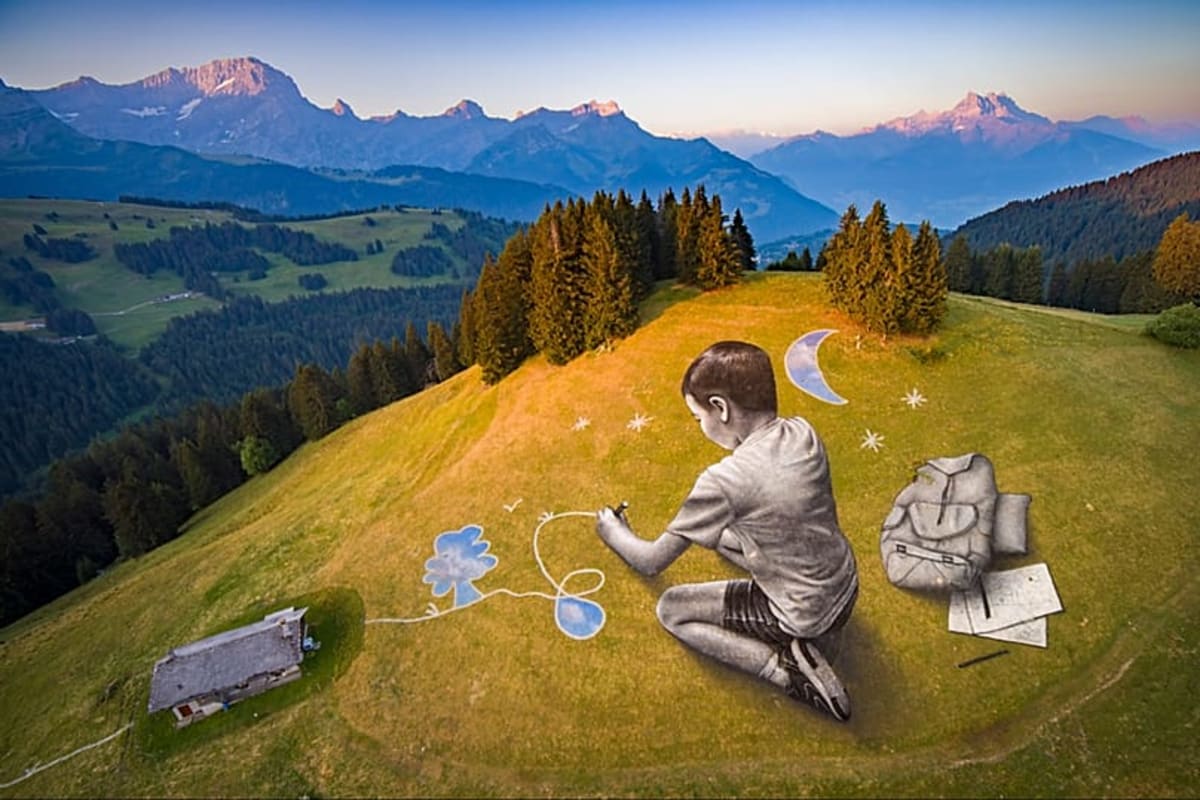 French Artist Creates Giant Vanishing Murals in Swiss Alps - Image 4