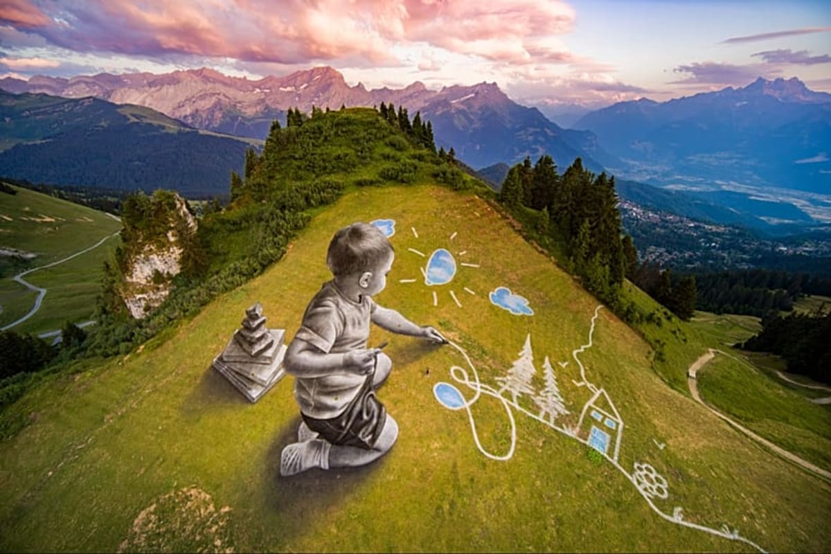 French Artist Creates Giant Vanishing Murals in Swiss Alps - Image 2