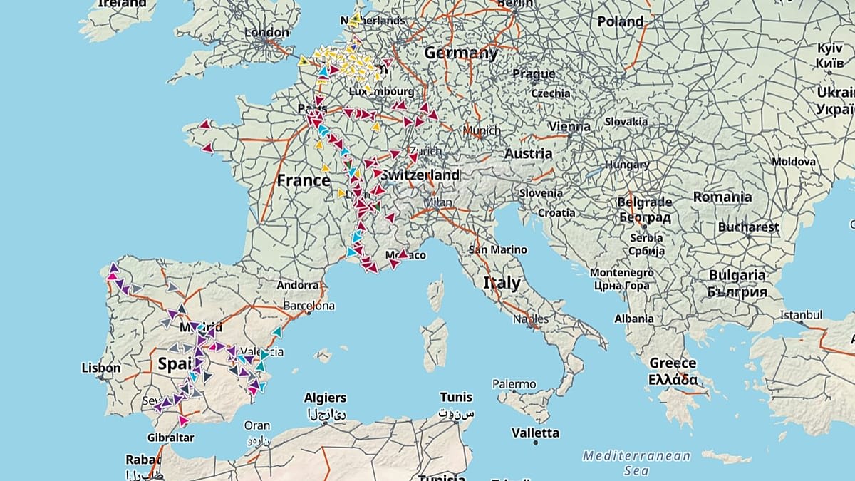 New Map Tracks Trains Across France, Spain and Belgium