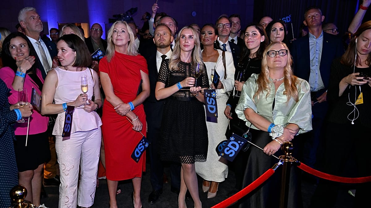 Magdalena Andersson speaking at Social Democrats election night celebration in Stockholm, September 2026