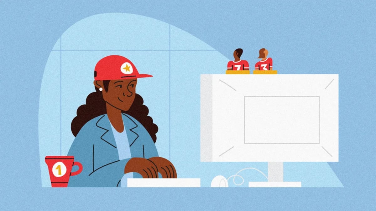 Office workers celebrating flexibility while watching soccer on laptop at home during World Cup