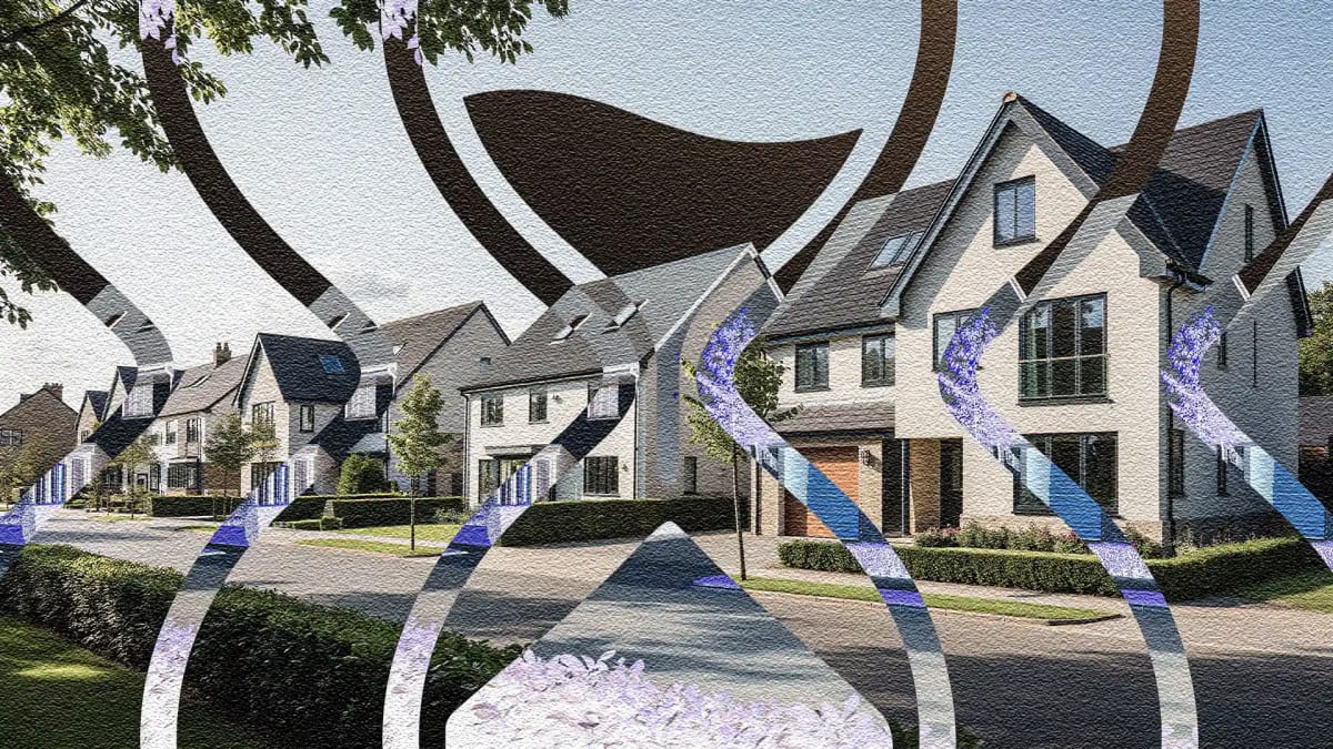 For Sale sign in front of suburban home representing America's shifting housing market