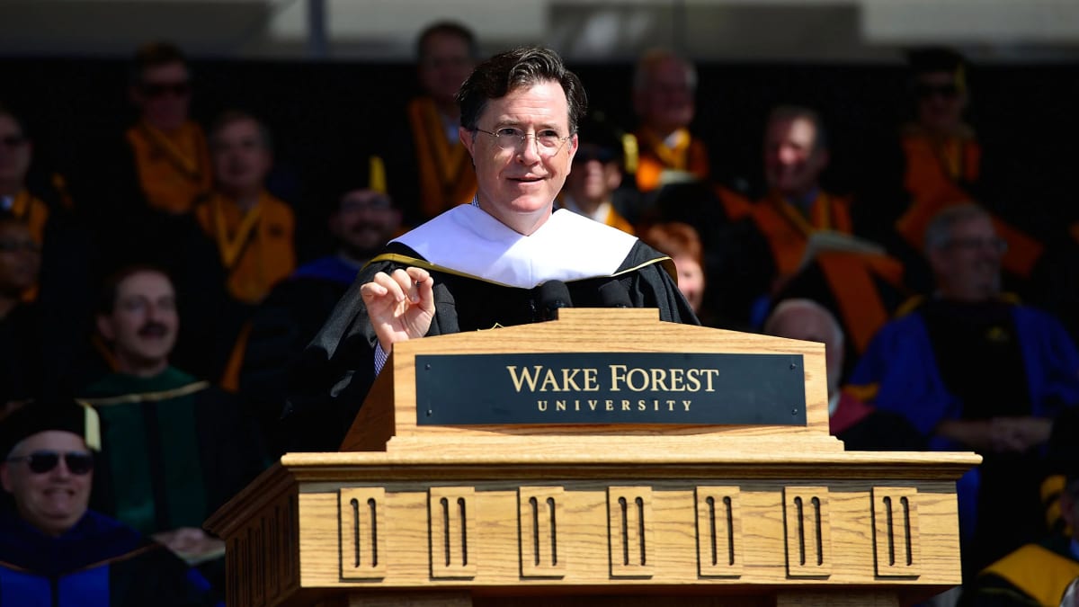 Stephen Colbert speaking at Wake Forest University graduation ceremony in 2015