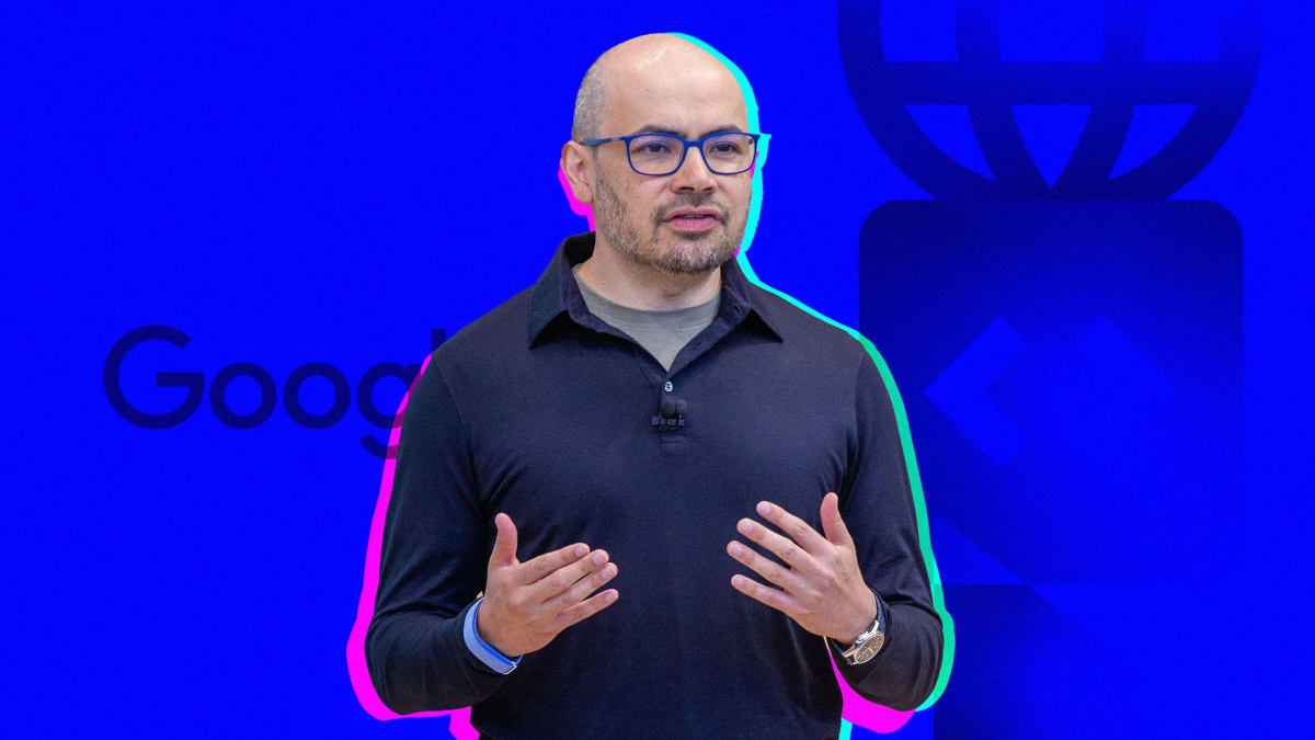 Demis Hassabis speaking at Google I/O developer conference about artificial intelligence future