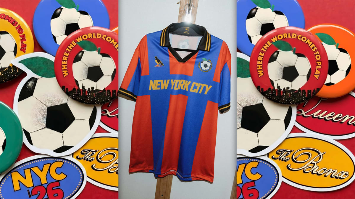 Colorful World Cup campaign posters celebrating New York City's diverse communities and symbols