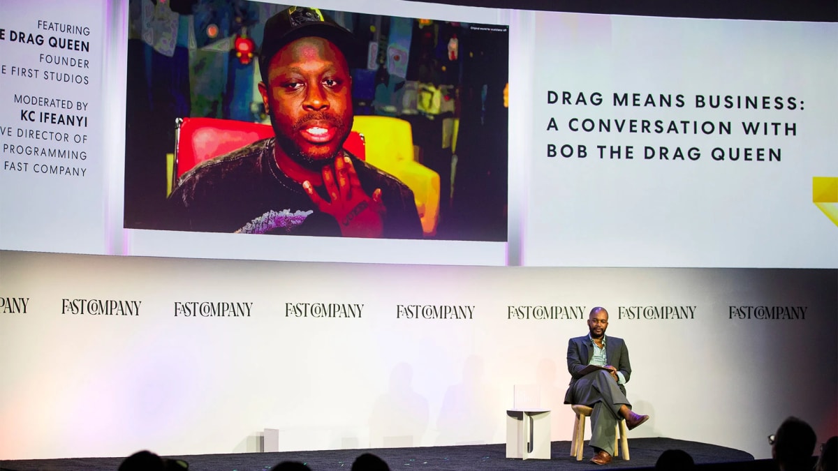 Bob the Drag Queen speaking at Fast Company Innovation Festival about entrepreneurship and creativity