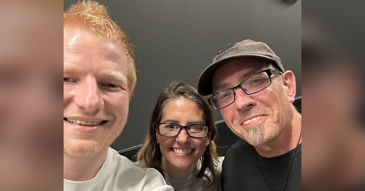 Cancer survivor Blake meeting musician Ed Sheeran backstage at Milwaukee Summerfest concert
