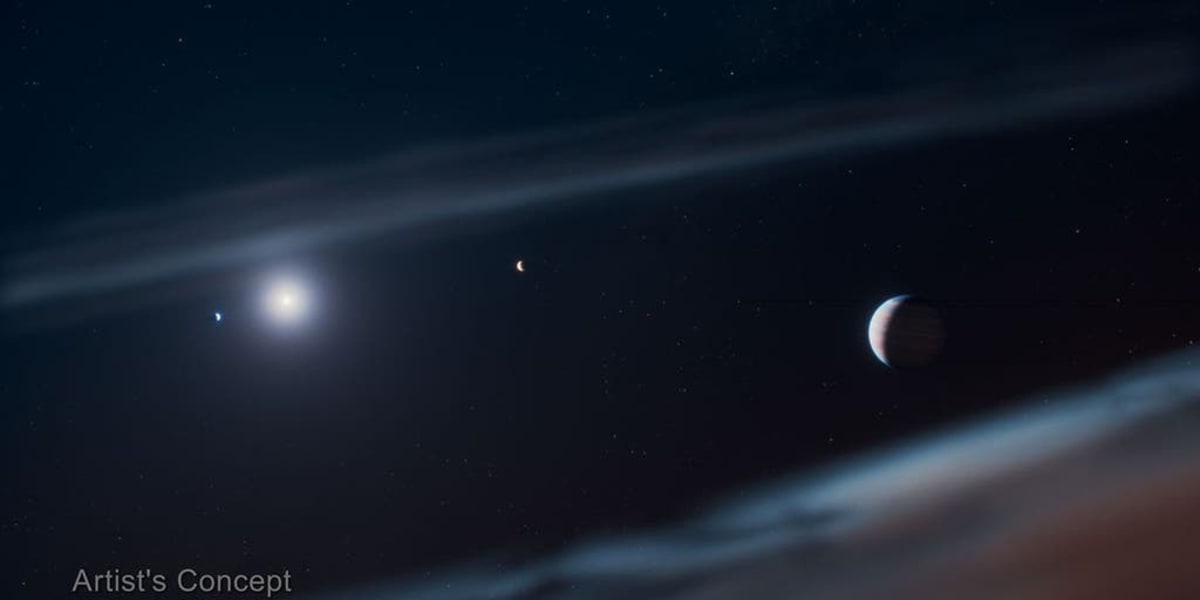 Artist rendering of Beta Pictoris planetary system showing newly discovered giant planet