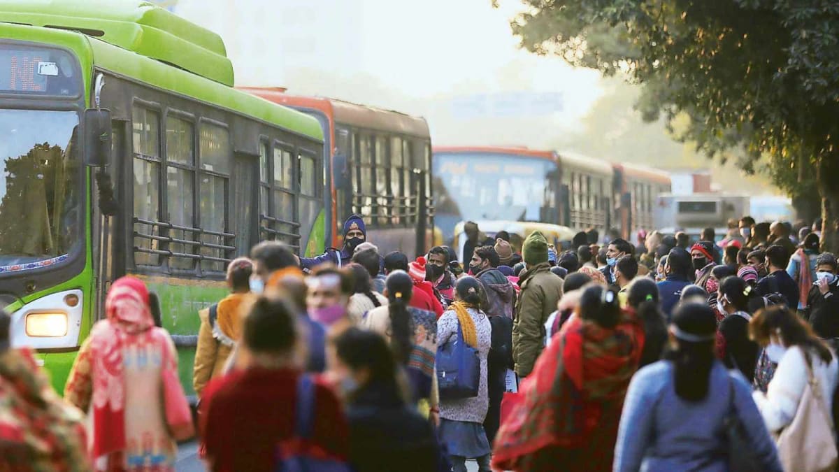 Modern air-conditioned buses parked at Delhi transport station ready for interstate pilgrimage routes