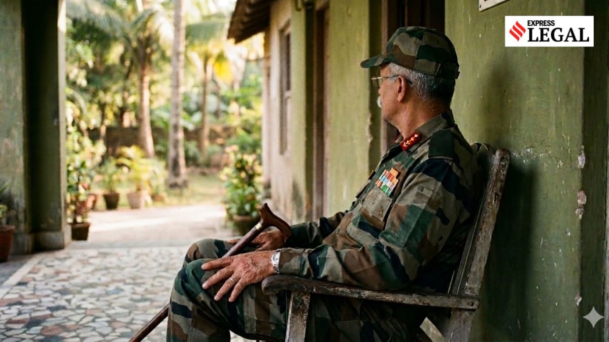 Indian courtroom gavel and military service medals representing veteran's legal victory for disability pension rights