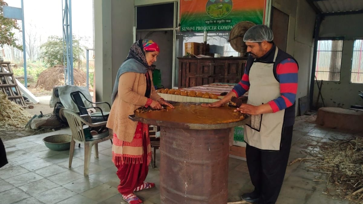 ** Former Indian Army soldier Naresh Kumar standing with his wife in their medicinal herb farm in Punjab