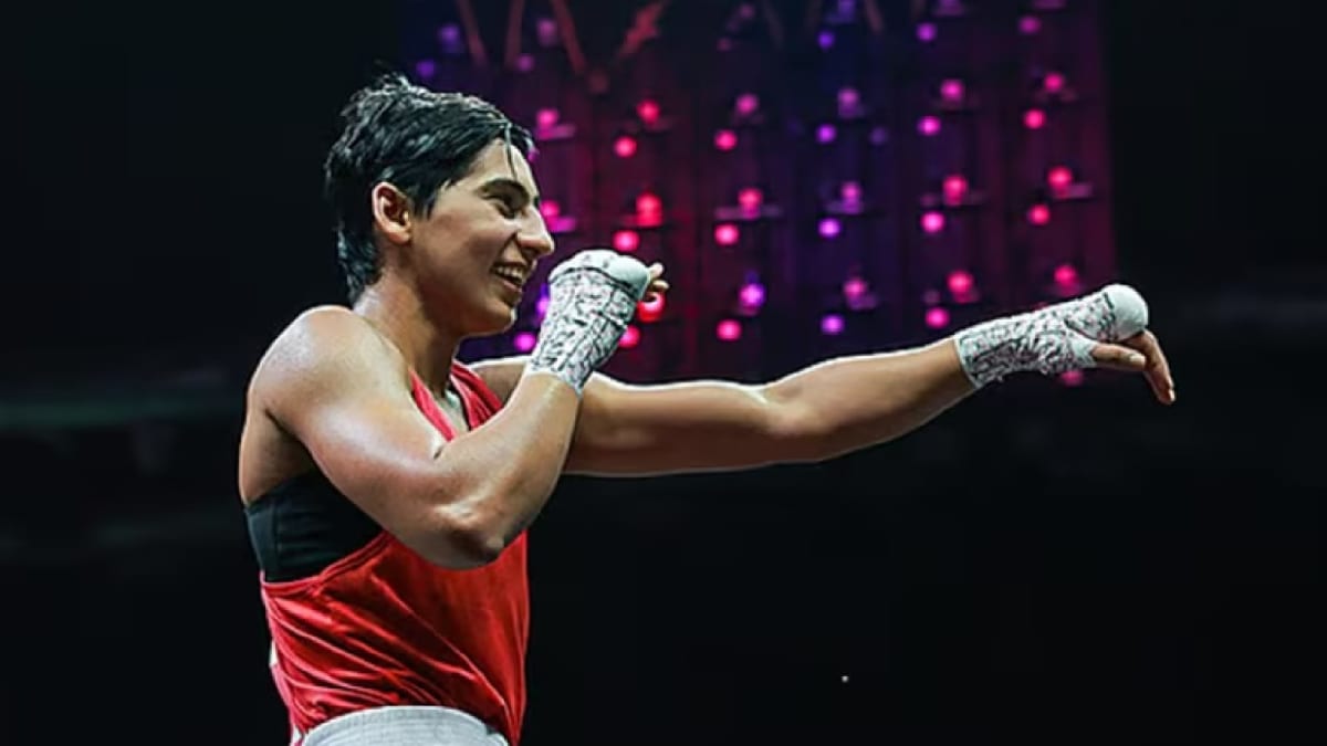 ** Indian boxer Preeti Pawar competing in boxing match at international championship tournament