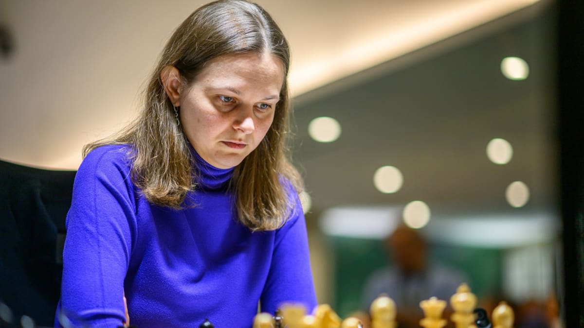 ** Ukrainian chess grandmaster Anna Muzychuk concentrating during an international tournament match